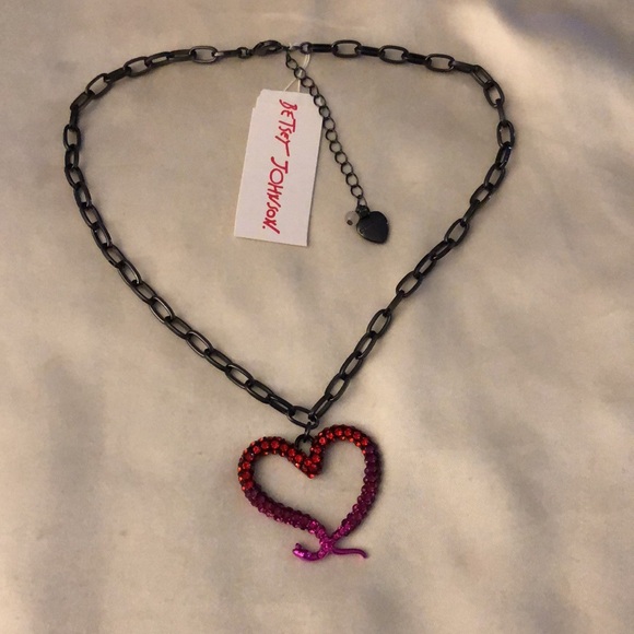 Betsey Johnson Hematite Tone Midnight Garden Snake Heart Pendant Necklace NWT - Picture 3 of 12